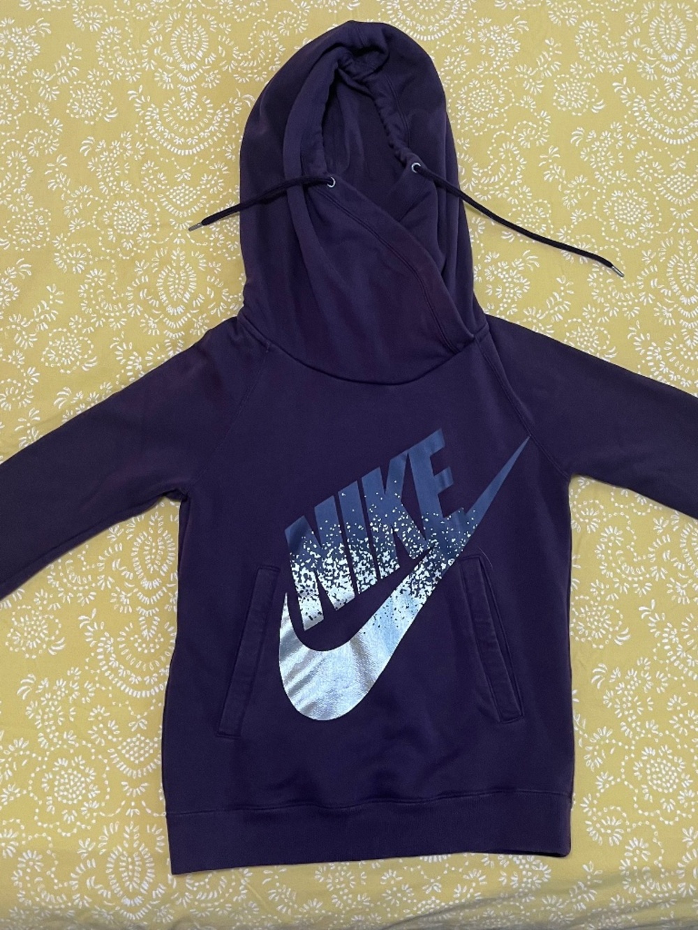 Nike Women's XS  Silver Foil Nike Logo Cowl Neck Purple Hoodie